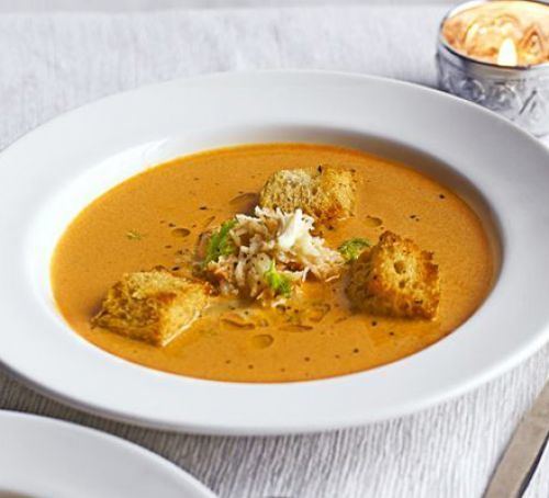 Bisque (food) Cornish crab bisque with lemony croutons BBC Good Food