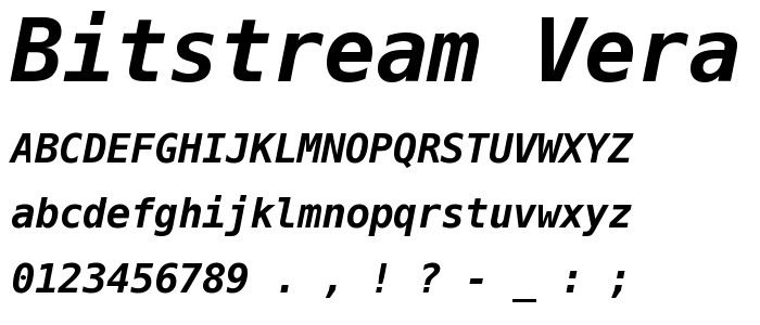Bitstream Vera Bitstream Vera Sans Mono Bold Oblique Font Basic Fixed Width