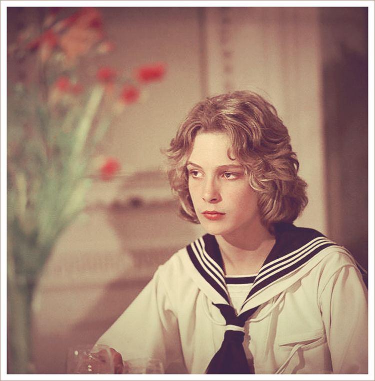 Björn Andrésen looking serious as Tadzio and wearing a collared uniform in a scene from the 1971 drama "Death in Venice"