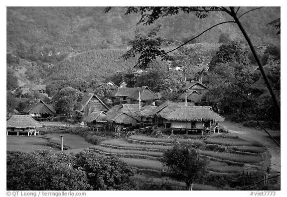 Black and white village Black and White PicturePhoto Thai village of stilt houses near