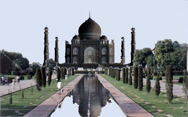 A representation of the Black Taj Mahal that described Shah Jahan's intention to build another identical mausoleum on the opposite bank of the river Yamuna with black stone.