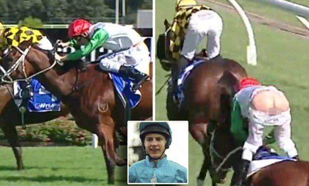 Blake Shinn Jockey Blake Shinn suffers wardrobe malfunction as he