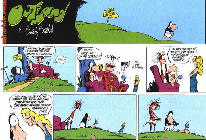 Bill the cat, Opus the Penguin and Milquetoast the cockroach in the  comic strip "Bloom County" by Berkeley Breathed