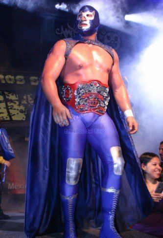 Blue Demon Jr. Blue Demon Jr taking the title world wide Pro Wrestling