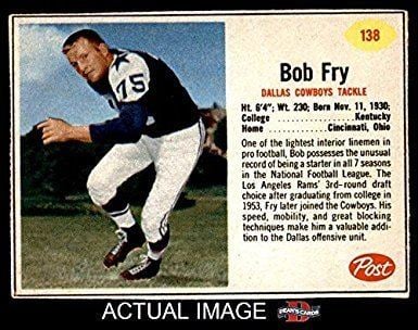 Bob Fry Amazoncom 1962 Post 138 Bob Fry Dallas Cowboys Football Card