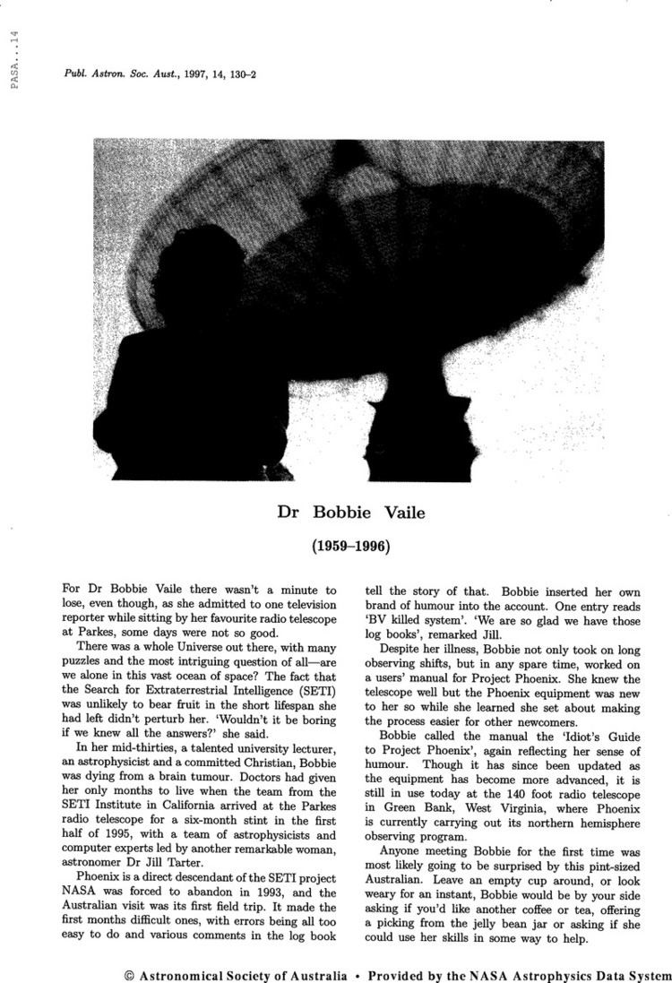 Bobbie Vaile Dr Bobbie Vaile 19591996 Publications of the Astronomical
