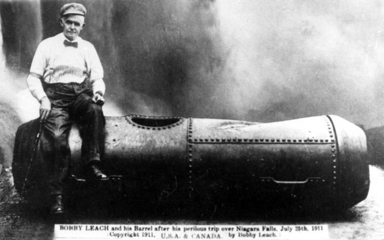 Bobby Leach Bobby Leach and his barrel after his perilous trip over