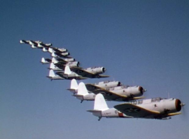 Bomber (1982 film) movie scenes Vought SB2U Vindicators of VB 3 in formation as seen in the opening scenes