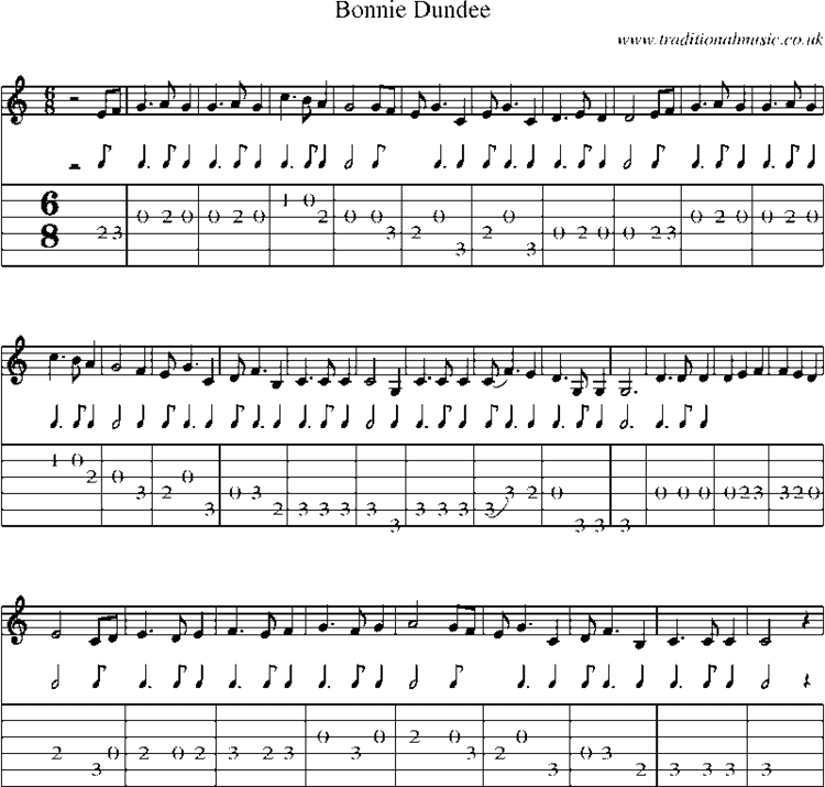 Bonnie Dundee Guitar Tab and sheet music for Bonnie Dundee