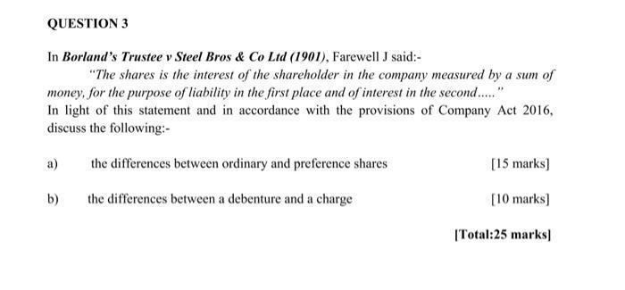 Solved QUESTION 3 In Borland's Trustee v Steel Bros & Co Ltd | Chegg.com