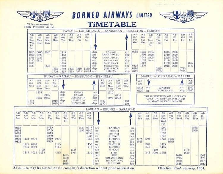Borneo Airways wwwtimetableimagescomiaab6101ijpg