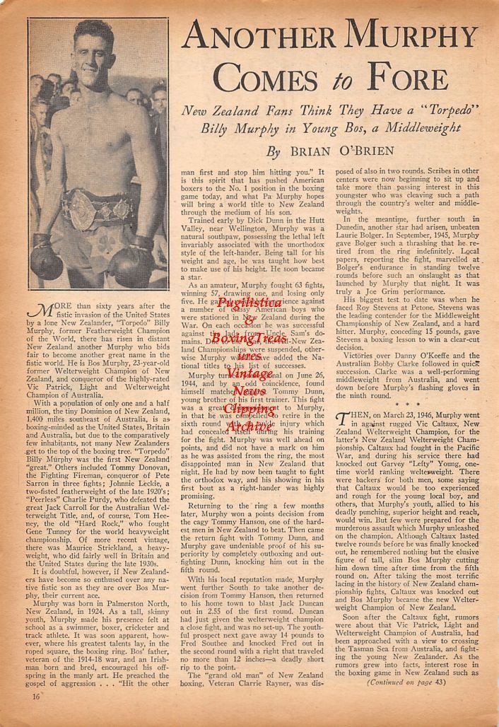 Bos Murphy Boxing News Clipping 601 Bos Murphy George KO Chaney
