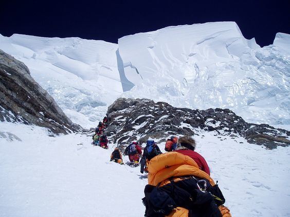 Bottleneck (K2) and a group of mountaineers