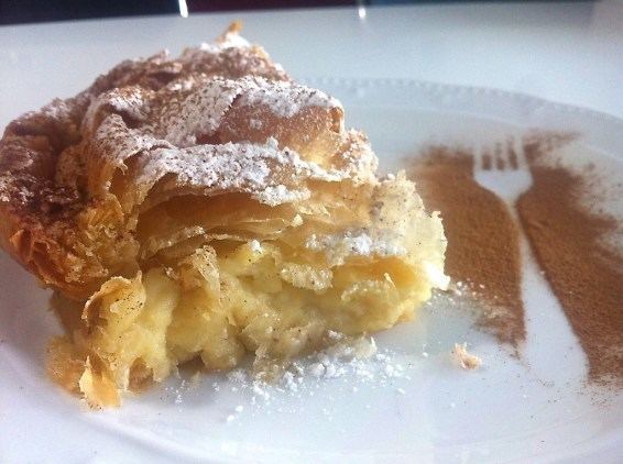 Bougatsa Greek Bougatsa recipe Custard Pie with Phyllo and ground Cinnamon