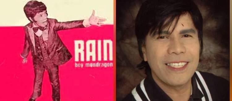 On the left is the cover of the disc rain by Boy Mondragon while on the right is Boy Mondragon smiling in a white and black dress