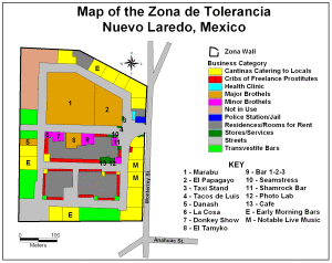 Map of the Zona de Tolerancia, Nuevo Laredo, Mexico