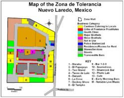Map of the Zona de Tolerancia, Nuevo Laredo, Mexico