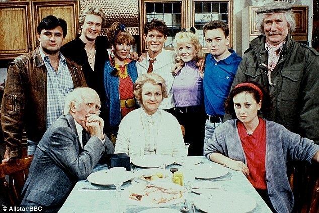 Casts of Bread, a British television sitcom: Victor McGuire, Graham Bickley, Gilly Coman, Jonathon Morris, Deborah Grant, Nick Conway, and Ronald Forfar (top, from left to right). Kenneth Waller, Jean Boht, and Caroline Milmoe (bottom, from left to right).