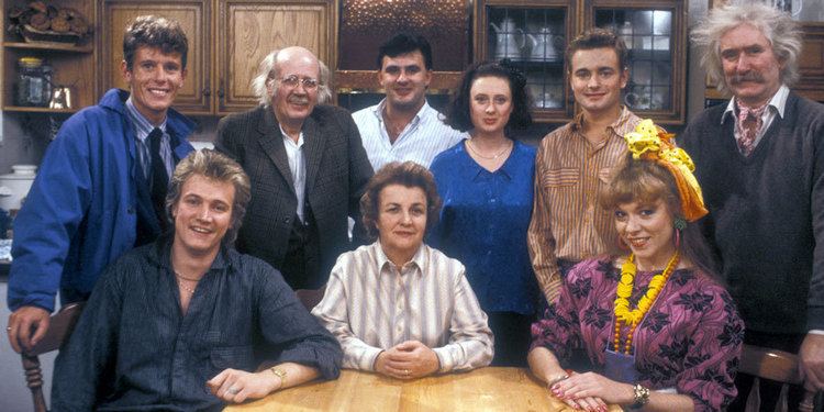 Casts of Bread, a British television sitcom: Jonathon Morris, Kenneth Waller, Victor McGuire, Caroline Milmoe, Nick Conway, and Ronald Forfar (top, from left to right). Graham Bickley, Jean Boht, and Gilly Coman (bottom, from left to right).