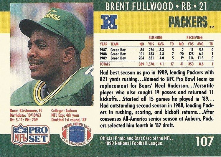 Brent Fullwood PACKER PROFILES IN COURAGE Brent Fullwood LAMBEAU LAMPOON