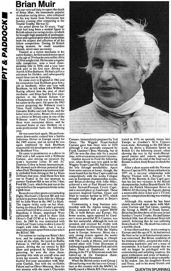 Brian Muir (racing driver) Brian Muir Obituary Autosport Large View wwwLotus30com