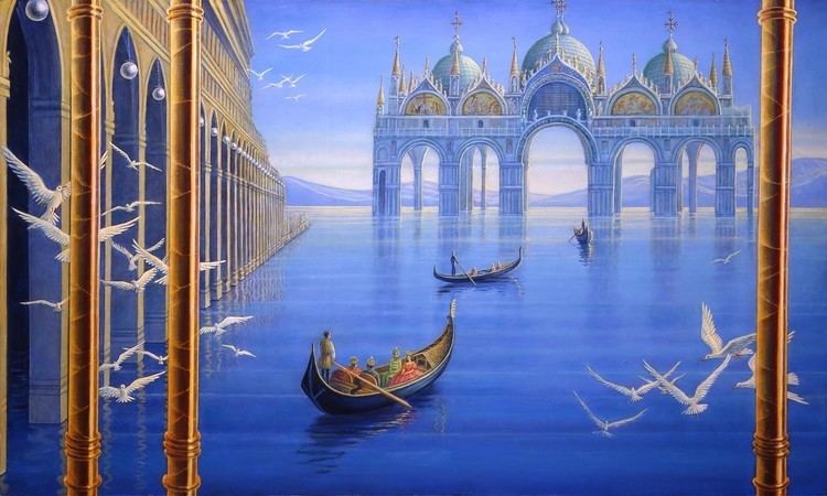 Brigid Marlin Sailing through Venice Original Mische Artwork by Brigid