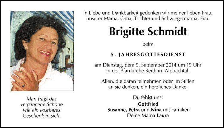 Brigitte Schmidt Traueranzeige von Brigitte Schmidt vom 08092014