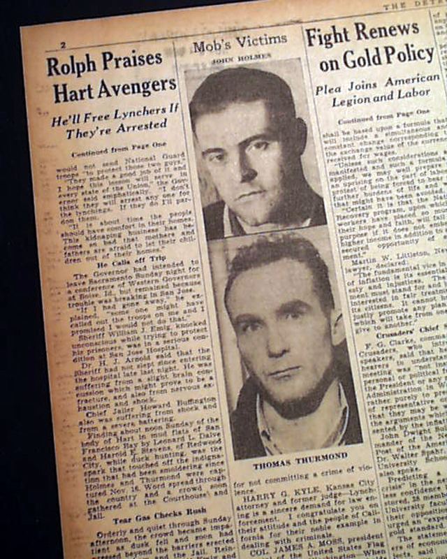 A newspaper headline featuring John Holmes and Thomas Thurmond with serious faces who kidnapped and murdered Brooke Heart.
