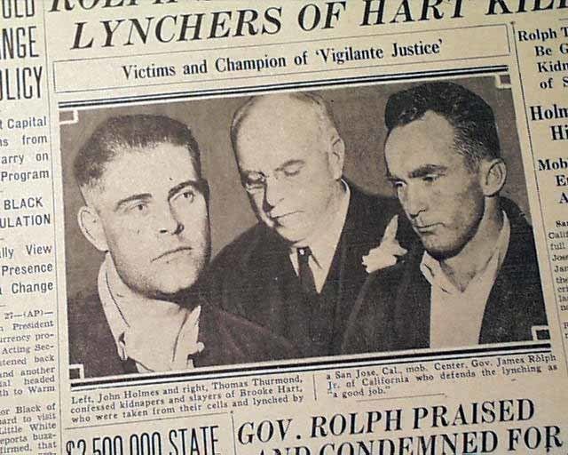 A newspaper headline featuring John Holmes and Thomas Thurmond with serious faces who kidnaped and murdered Brooke Heart.