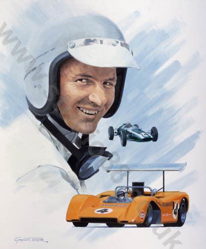 Bruce McLaren Bruce McLaren Racing Driver portrait print by Graham Turner