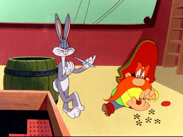 Buccaneer Bunny movie scenes Already in his third cartoon Yosemite Sam is used outside his original Western setting and changed into a timeless adversary of Bugs Bunny 