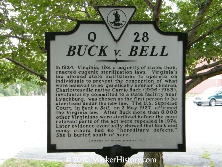 Buck v. Bell wwwmarkerhistorycomImagesLow20Res20A20Shots