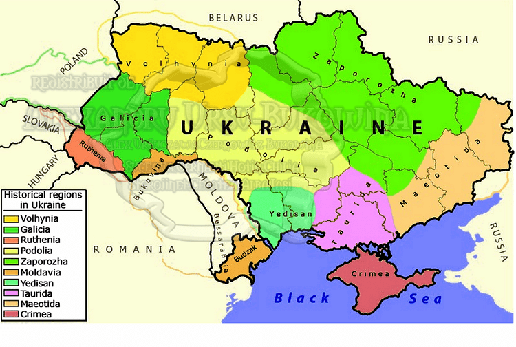 Map of historical regions in Ukraine