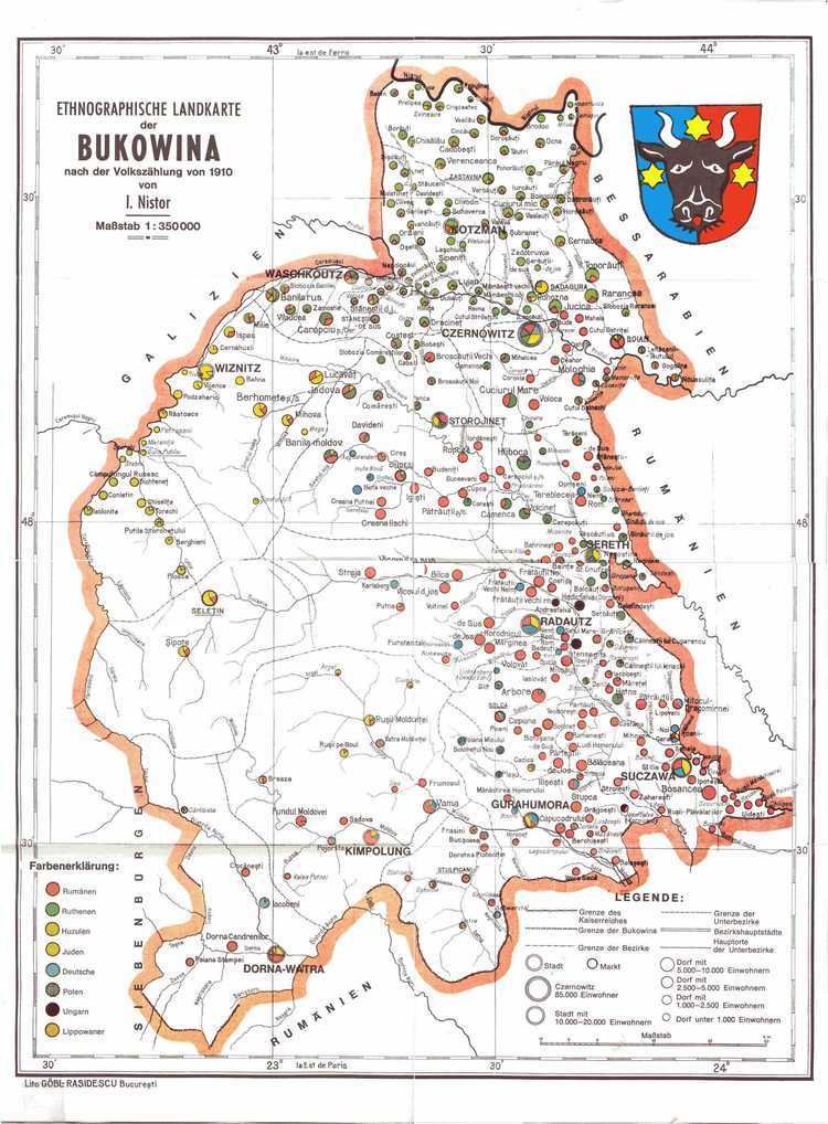 The ethnographic map of Bukovina was developed by the famous historian and ethnographer, I. Nistor in 1910.