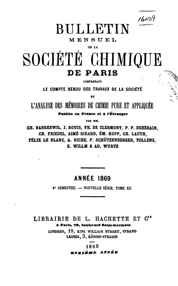 Bulletin de la Société Chimique de France