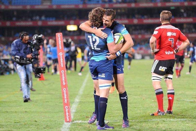 Burger Odendaal Burger Odendaal and JJ Engelbrecht celebrate a try for the
