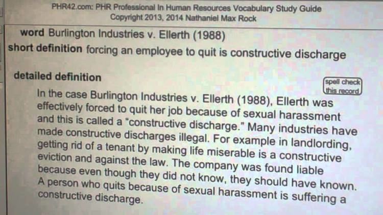 Burlington Industries v. Ellerth (1988) PHR SPHR Human Resources License  Exam PHRPass.com - YouTube