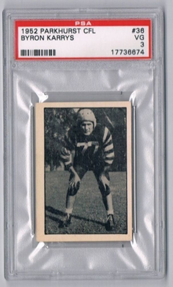 Byron Karrys 1952 Parkhurst CFL Football Card Byron Karrys 36 Toronto Argonauts