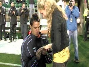 Caleb Norkus Railhawks player proposes to girlfriend at game WRALcom