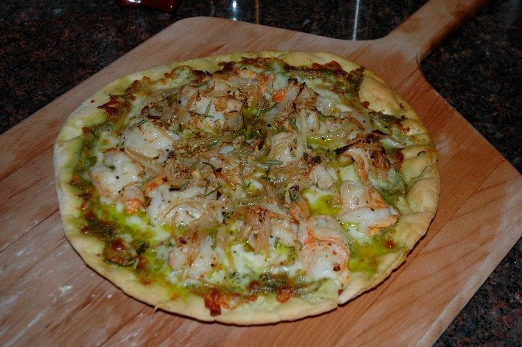 California-style pizza Snackin39 with Sarah Sellers California Style Shrimp and Pesto Pizza