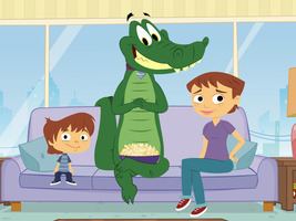 Can You Teach My Alligator Manners? Alligator and two persons sitting on a couch | children's television scene