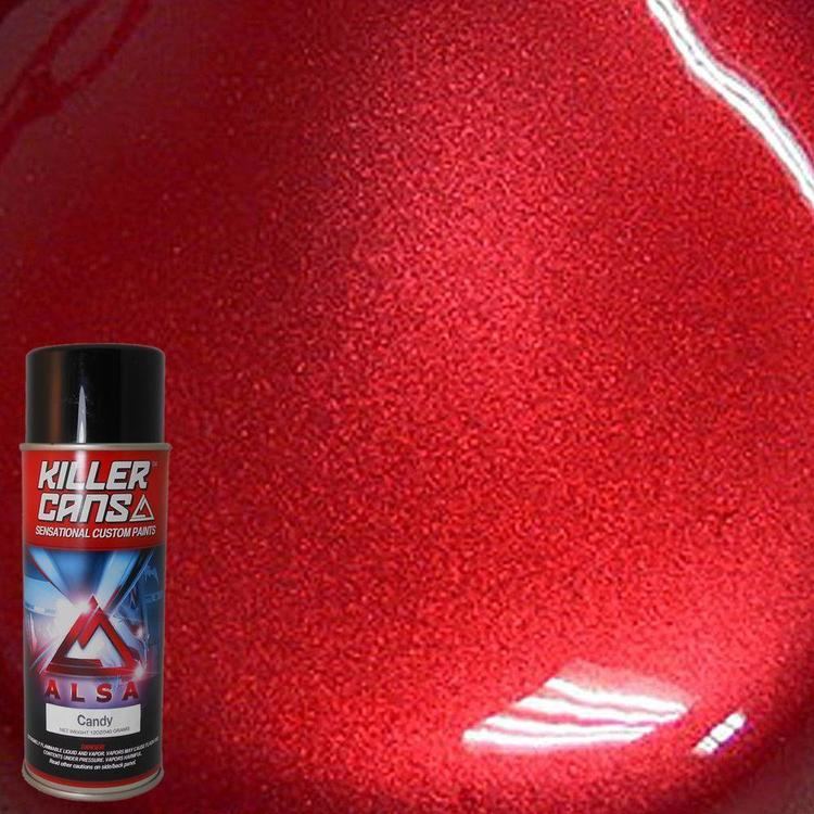 Alsa’s Killer Cans spray paint in candy apple red color