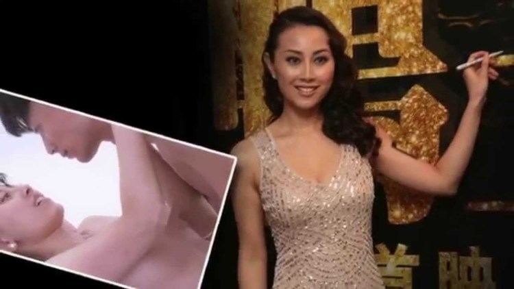 On the left, Candy Yuen in an intimate scene while on the right, Candy Yuen smiling and wearing a beige dress