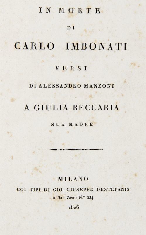 Carlo Imbonati Manzoni Alessandro In morte di Carlo Imbonati Asta Libri