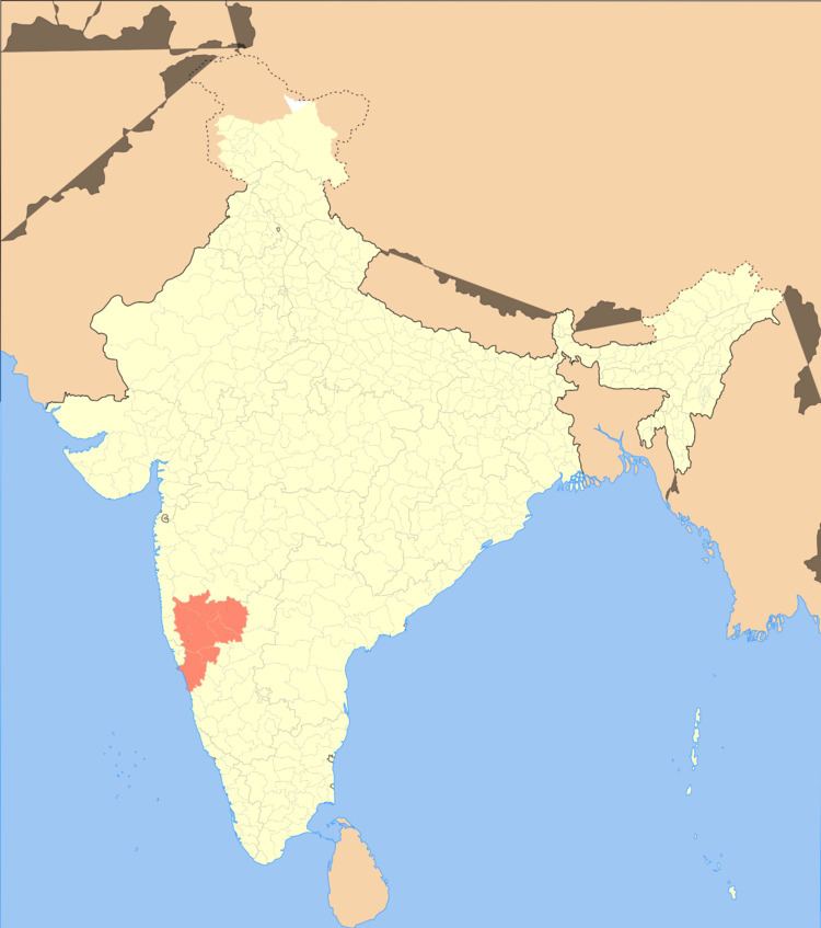 Map of India, Carnatic region highlighted in red