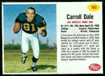 Carroll Dale Carroll Dale 1962 Post Cereal 163 Vintage Football Card Gallery