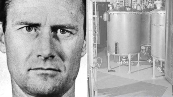 On the left, Cecil Kelley with a serious face. On the right, Los Alamos National Laboratory in Los Alamos, New Mexico, in the United States where Cecil Kelly's accident happened.