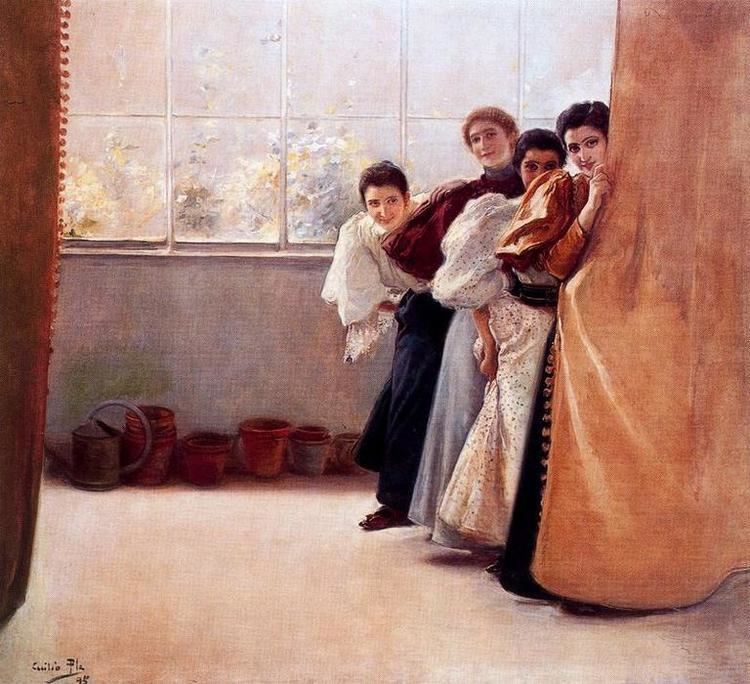 Cecilio Plá Escondidas Oil On Canvas by Cecilio Pla Y Gallardo 18601934 Spain