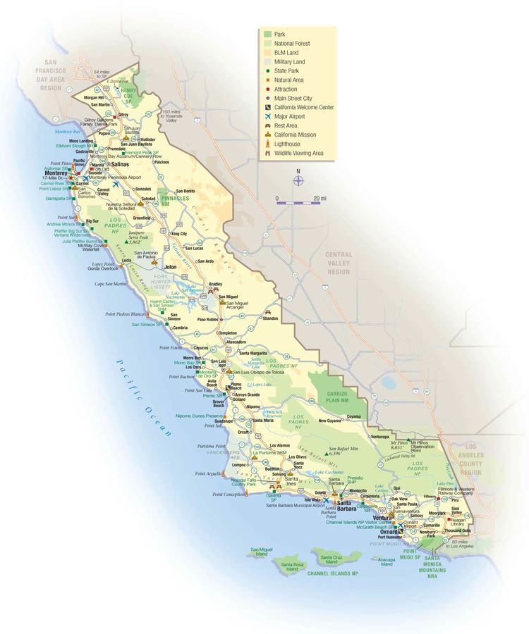 Central Coast (California) California Central Coast Map Mapsofnet