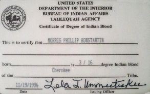 Certificate of Degree of Indian Blood
